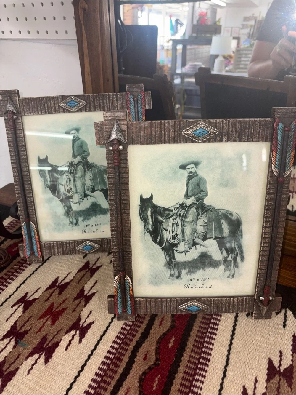 Western-Style Brown Picture Frame with Turquoise Accents